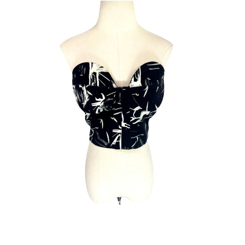 Micas Womens Black White Tube Top Corset Size Large New with tags Zip Stretch